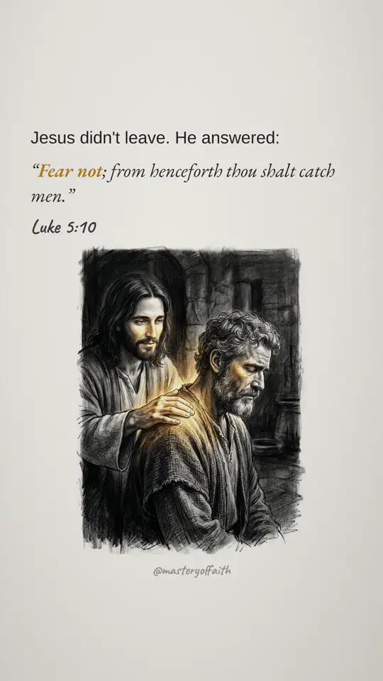 Jesus didn't leave. He answered: Fear not; from henceforth thou shalt catch men.